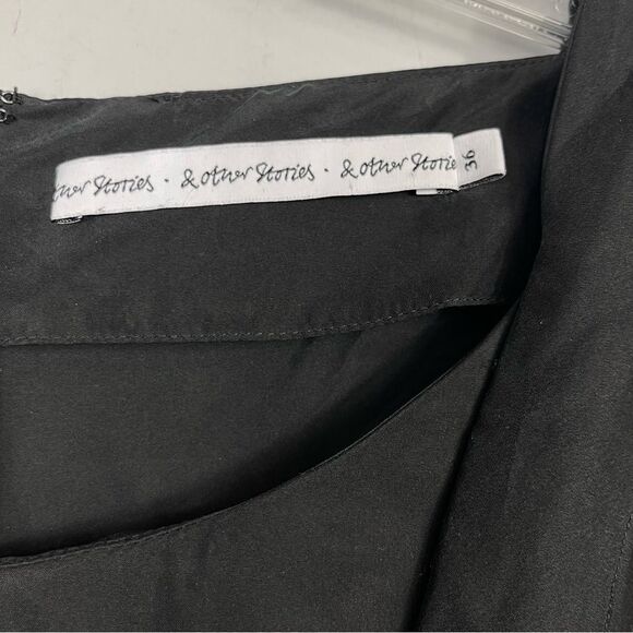 & Other Stories Black 100% Silk Hourglass Pinup Goth Midi Dress Pockets 36 S 4 - Picture 6 of 16